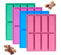 Stampo per Barrette da Forno Stampo, 4 Pezzi Stampi in Silicone Rettangolare Stampo Barrette Silicone Stampi per Barrette con 8 Cavità Antiaderente per il Sapone per Muffin Cake(4 Colori)