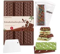 Stampo per Barrette di Cioccolato in Silicone a 6 Cavità, Antiaderente, Alimentare - Include 100 Sacchetti e Spatola