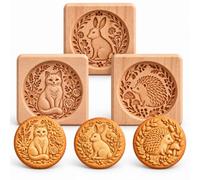 Stampo per biscotti in legno con motivo animale in rilievo, per pasta frolla e shortbread, accessorio per biscotti di Natale, circa 10 × 9 × 2 cm (3PCS-c)