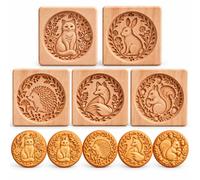 Stampo per biscotti in legno con motivo animale in rilievo, per pasta frolla e shortbread, accessorio per biscotti di Natale, circa 10 × 9 × 2 cm (5PCS-e)