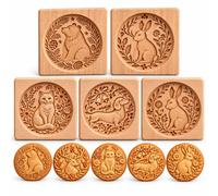 Stampo per biscotti in legno con motivo animale in rilievo, per pasta frolla e shortbread, accessorio per biscotti di Natale, circa 10 × 9 × 2 cm (5PCS-a)