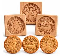Stampo per biscotti in legno con motivo animale in rilievo, per pasta frolla e shortbread, accessorio per biscotti di Natale, circa 10 × 9 × 2 cm (3PCS-a)