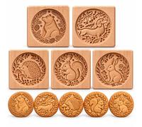 Stampo per biscotti in legno con motivo animale in rilievo, per pasta frolla e shortbread, accessorio per biscotti di Natale, circa 10 × 9 × 2 cm (5PCS-g)