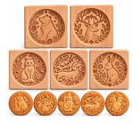 Stampo per biscotti in legno con motivo animale in rilievo, per pasta frolla e shortbread, accessorio per biscotti di Natale, circa 10 × 9 × 2 cm (5PCS-f)