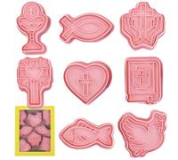 Stampo per biscotti per comunione, calice 3D a forma di tazza sacra, formine per biscotti per battesimo, motivo: pesce, colomba della pace, stampo per cottura relig