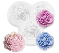 Stampo per candele a forma di fiore di peonia, 3 pezzi, in silicone, per realizzare regali, adatto per realizzare lavori artigianali, sapone personalizzato, cera, gesso