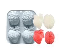 Stampo Per Candele - Stampo 3D Manuale a 4 Cavità per Cuori Cervello e Resina Epossidica,Attrezzo Antiaderente per Cemento Argilla Sapone Cera
