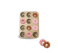 Stampo per ciambelle, 12 cavità, antiaderente, in acciaio al carbonio, per ciambelle, muffin, cupcake, oro (uno stile)