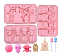 Stampo Per Cioccolatini Di Halloween 3 Pezzi,8 Cavità a Forma Zucca Cervello Lapide Con 2 Contagoccia,Stampo In Silicone Per Cervello, 3D Sorpresa De Halloween De Bricolaje Para De Pudín