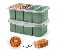 Stampo per congelatore in silicone con 4 fori, 2 pezzi per cubetti di ghiaccio con coperchio, contenitore per alimenti per zuppe, cubetti di ghiaccio, brodo, salsa o burro (verde)