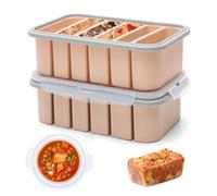 Stampo per congelatore in silicone con 6 fori, 2 pezzi per cubetti di ghiaccio con coperchio, contenitore per alimenti per zuppe, cubetti di ghiaccio, brodo, salsa o burro (arancione)