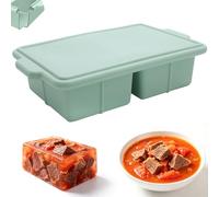 Stampo per congelatore in silicone con coperchio, contenitore per zuppe in silicone facile da aprire, grande vassoio riutilizzabile per brodo, salsa, preparazione del cibo (2 scomparti verdi)