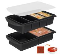 Stampo per congelatore in silicone con coperchio, set (2 + 4 scomparti, nero) con scala ml (125 ml-500 ml), contenitore Meal Prep per zuppa, salse e brodo, senza BPA, impilabile e a prova di perdite