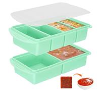 Stampo per congelatore in silicone con coperchio, set (2 + 4 scomparti, verde menta) con scala ml (125 ml-500 ml), contenitore Meal Prep per zuppe, salse e brodo, senza BPA, impilabile e a prova di