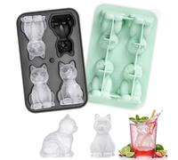 Stampo per cubetti di ghiaccio, 2 pezzi 3D a forma di gatto, in silicone, riutilizzabili, con coperchio, versatili, per cola, caffè, cocktail, yogurt, succo