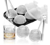 Stampo per cubetti di ghiaccio a sfera in silicone per cubetti di ghiaccio a forma di stella della morte, 4 XXL, grande, 6 cm, forma rotonda con coperchio, riutilizzabile per bevande, gelati, whisky e
