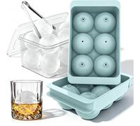 Stampo per cubetti di ghiaccio grande, 4,8 cm, rotondo con coperchio, sformatura a 1 pulsante senza tocco, cubetti di ghiaccio per whisky e cocktail, senza BPA, 6 palline x 2 pezzi in silicone rigido
