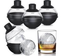 Stampo per cubetti di ghiaccio grandi a forma di whisky, XXL 6 cm, con coperchio e imbuto, stampo rotondo in silicone per cubetti di ghiaccio, per cocktail e bevande, (4 pezzi, nero)