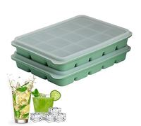 Stampo per cubetti di ghiaccio in silicone con coperchio, 2 pezzi, 30 scomparti, in silicone, per cocktail, whisky, vino, frutta, puree, gelato, tè freddo (verde oliva + verde oliva)
