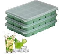 Stampo per cubetti di ghiaccio in silicone con coperchio, 3 pezzi, 45 scomparti, in silicone, per cocktail, whisky, vino, frutta, puree, gelato, tè freddo (verde oliva*3)
