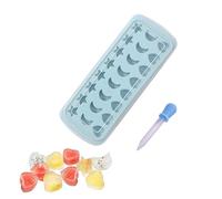 Stampo per cubetti di ghiaccio in silicone con stelle, lune e cuori, creatore di palline di ghiaccio per whisky con coperchio e contagocce di colore casuale, vassoio blu per cocktail