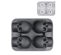 Stampo per cubetti di ghiaccio in silicone, con teschio 3D, 4 grotte, per bevande, cocktail, whisky, tè, caffè, riutilizzabile, per feste di famiglia, picnic, campeggio, cucina, dessert
