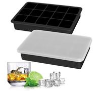 Stampo per cubetti di ghiaccio in silicone, confezione da 2 pezzi, con coperchio (certificato LFGB e senza BPA), impilabile, 500 ml, 3,3 x 3,3 x 3,3 x 3,3 cm, per alimenti