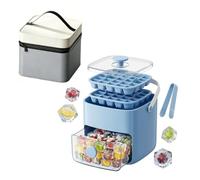 Stampo per Ghiaccio 48 Cubetti con Coperchio a Pressione, Vaschetta in Silicone a Doppio Livello, Contenitore Ermetico e Borsa Termica, per Bevande e Cocktail(Blue)