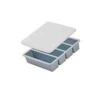 Stampo per ghiaccio a quattro cavità con base flessibile a pressione, blu | Forma rettangolare allungata, coperchio separato, vassoio in silicone flessibile per congelare brodo e porzioni di salsa
