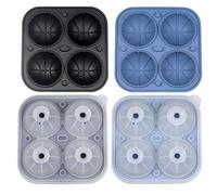 Stampo per ghiaccio con sfera a forma di pallacanestro 3D da 2 pezzi, stampo per sfera di ghiaccio in silicone a 4 cavità per cocktail Bourbon Brandy Whisky, blu e nero