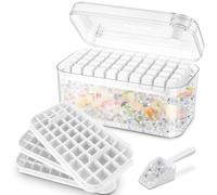 Stampo per Ghiaccio Da 150 Cubetti, Ghiaccio Stampo Completo di Coperchio e Contenitore Basta Premere per Rilasciare Il Ghiaccio Include 3 Livelli, Un Secchiello per Il Ghiaccio e Una Paletta (Bianco)