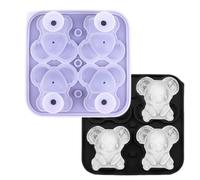 Stampo per ghiaccio in silicone 3D a forma di koala, riutilizzabile, facile da rilasciare, vassoio in silicone con 4 griglie per whisky, cocktail, birra, bourbon, caffè, succhi di frutta, bevande