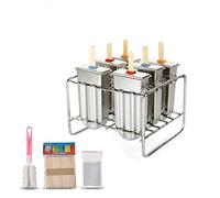 Stampo per ghiaccioli in acciaio INOX con base di supporto per bastone, da freezer, set di 6