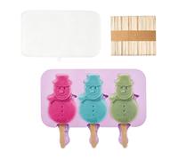 Stampo per Ghiaccioli,Stampo in Silicone a 3 Scomparti a Forma di Pupazzo di Neve con Coperchi e 50 Bastoncini di Legno, per Creare Ghiaccioli | per Torta e Feste per Bambini