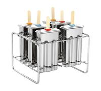 Stampo per in acciaio, riutilizzabile, 6 per in acciaio con 100 bastoncini di legno, per ghiaccioli con base di supporto, per fatti in casa