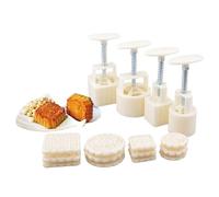 Stampo per Mooncake - 4 Pezzi in Acciaio per Alimenti con Motivi - Stampo per Torta Lunare, Set per Pressare - per Casa, Ristorante, Panificio, Festa di Metà Autunno, Party, Dolci