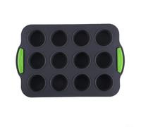 Stampo per muffin in silicone antiaderente con 12 fori, stampi flessibili per cupcake e teglia da forno per morsi di uova, crostate, biscotti, lavabile in lavastoviglie, grigio (grigio)