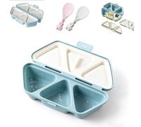 Stampo per onigiri 6 in 1, set di stampi per palline di riso triangolari con 2 coperchi integrati, design pieghevole e fondo antiaderente come Bento Box (Blue)