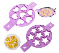 Stampo per pancake in silicone 2 pezzi Stampi per pancake capovolgi e cuoci Cuore a 7 cavità ＆ Stampi a forma di stella per mini piastra antiaderente Viola..