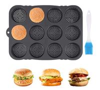 Stampo per Panini per Hamburger Con 12 Cavità, Stampi per Hamburger in Silicone per Pane,Stampo in silicone per hamburger, chignon, hamburger, chignon, antiaderente, con pennello per olio