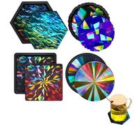 Stampo Per Sottobicchiere Olografico - Stampo In Resina Fai-da-te In Silicone Da 4 Pezzi | Sottobicchieri Personalizzati Artigianali, Decorazioni Per La Casa Olografiche, Strumento Per Colata Di