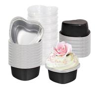 Stampo per torta a forma di cuore, 50 pezzi, in alluminio, stampo per dessert a forma di cuore per budino, contenitori per cupcake di San, adatti al microonde, matrimoni, feste di compleanno