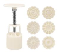 Stampo per torta lunare, pressa per stampo per torta lunare in plastica con 6 stampini per biscotti a forma di fiore, utensile da cucina per pressa per biscotti facile da smontare, bianco