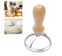 Stampo per torte, stampo in acciaio inox con manico in legno, per ravioli italiani, pasta, pierogi, spaghetti, lasagne e torte, pasticceria (rotonda)
