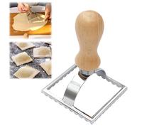 Stampo per torte, stampo in acciaio inox con manico in legno, per ravioli italiani, pasta, pierogi, spaghetti, lasagne e torte, pasticceria (quadrato)