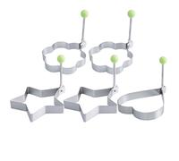 Stampo per uova fritte, set di 5 anelli per uova - Stampi per pancake a forma di cuore, stella e fiore per padella antiaderente, stampi a forma divertente in acciaio inossidabile con manici cool-touc