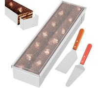 Stampo rettangolare tiramisù, mousse regolabile, in acciaio inox, con deflettore rimovibile, 2 raschietti e coperchio antipolvere, stampo per la preparazione di torte, pane, tiramisù (argentato
