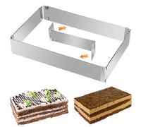 Stampo Rettangolare Torta, Telaio di Cottura Teglia Stampi Coppa Pasta di Acciaio Inox Alta 5 cm, Set di Anelli per Torta Rettangolare Regolabile, Coppapasta Tortiera da Forno per Torte Dessert DIY