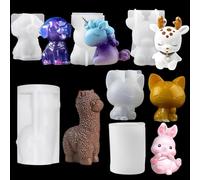 Stampo Silicone Animali 6 Pcs,Stampi Resina Animali 3D,Stampi Animali Silicone, Stampi per Resina Epossidica 3D,Coniglio/Cervo/Alpaca/Gatto/Cane,Stampo Silicone Resina Epossidica Kit per Fai da Te