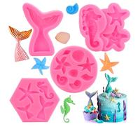Stampo Silicone Coda di Sirena, 4 Pcs Stampi per Torte a Tema Marino, Stampo Conchiglie Sirenetta, 3D Mermaid Oceano Silicone Stampo per Fondente, Biscotti, Cioccolato, Caramella